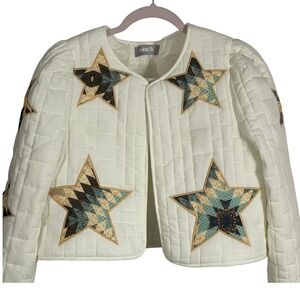 Blue B‎ Collection Star Patchwork Quilted Jacket M Ivory Western Boho Cottage
